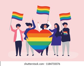 Character illustration of people holding LGBT support icons - Shutterstock ID 1184733376