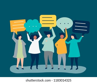 Character illustration of people holding speech bubbles