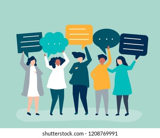 Character illustration of people holding speech bubbles