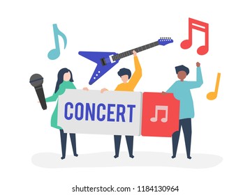 Character illustration of people with music concert icons