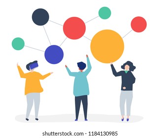 Character illustration of people with networking icon