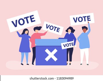 Character illustration of people with vote icons