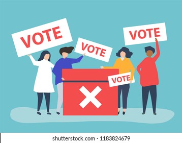 Character illustration of people with vote icons