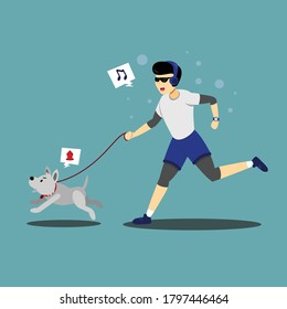 Character illustration of a person jogging with his dog