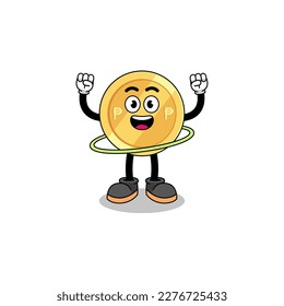 Character Illustration of philippine peso playing hula hoop , character design