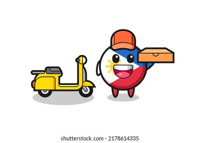 Character Illustration of philippines flag badge as a pizza deliveryman , cute style design for t shirt, sticker, logo element