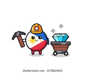 Character Illustration of philippines flag badge as a miner , cute style design for t shirt, sticker, logo element