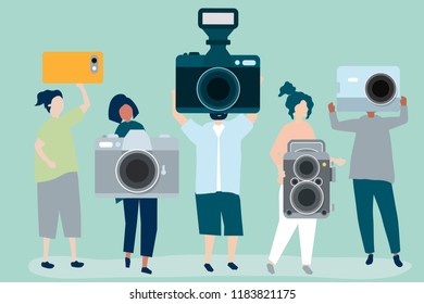 Character illustration of photographers with cameras