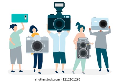 Character illustration of photographers with cameras