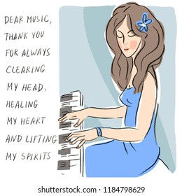 Character illustration with pianist woman