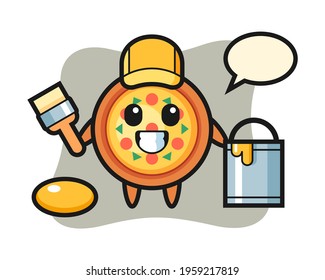 Character illustration of pizza as a painter, cute style design for t shirt, sticker, logo element