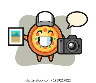 Character illustration of pizza as a photographer, cute style design for t shirt, sticker, logo element