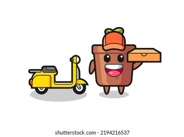 Character Illustration of plant pot as a pizza deliveryman , cute style design for t shirt, sticker, logo element