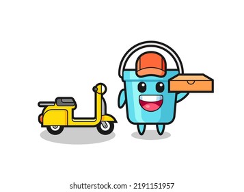 Character Illustration of plastic bucket as a pizza deliveryman , cute style design for t shirt, sticker, logo element