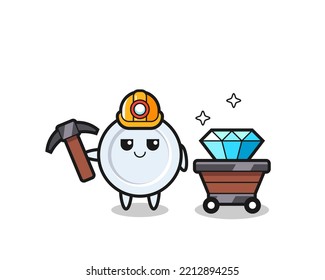 Character Illustration of plate as a miner , cute design