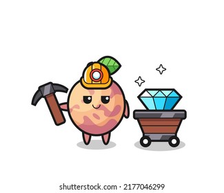 Character Illustration of pluot fruit as a miner , cute style design for t shirt, sticker, logo element