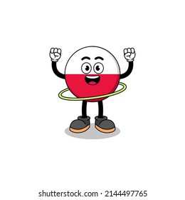 Character Illustration of poland flag playing hula hoop , character design