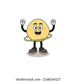 Character Illustration of potato chip playing hula hoop , character design
