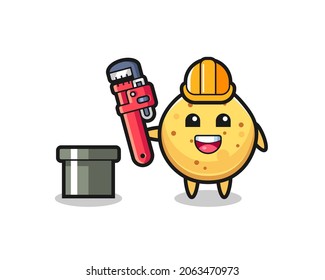 Character Illustration of potato chip as a plumber , cute design