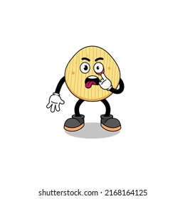 Character Illustration of potato chip with tongue sticking out , character design