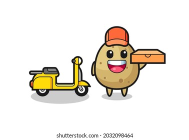 Character Illustration of potato as a pizza deliveryman , cute style design for t shirt, sticker, logo element