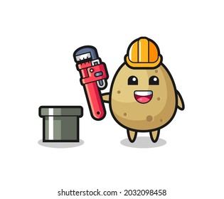 Character Illustration of potato as a plumber , cute style design for t shirt, sticker, logo element