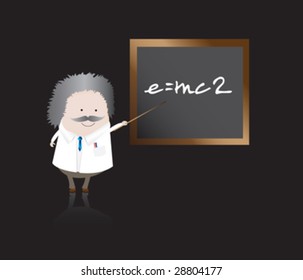 A character illustration of a professor teaching equations