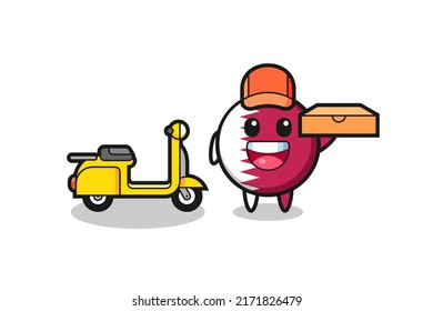Character Illustration of qatar flag badge as a pizza deliveryman , cute style design for t shirt, sticker, logo element