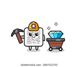 Character Illustration of qr code as a miner , cute design