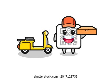 Ilustración de caracteres del código qr como repartidor de pizza, diseño lindo