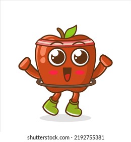 Character Illustration of red apple playing hula hoop