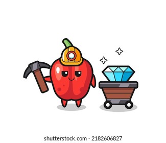 Character Illustration Of Red Bell Pepper As A Miner