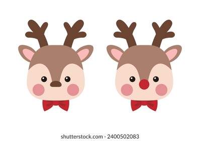 A character illustration of reindeer, a cute animal with a winter Christmas concept. reindeer has a red nose and horns.