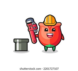 Ilustración de caracteres de rosa como plomero, diseño lindo