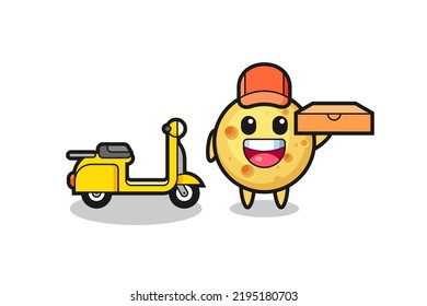 Character Illustration of round cheese as a pizza deliveryman , cute style design for t shirt, sticker, logo element