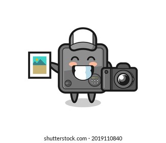 Character Illustration of safe box as a photographer , cute style design for t shirt, sticker, logo element