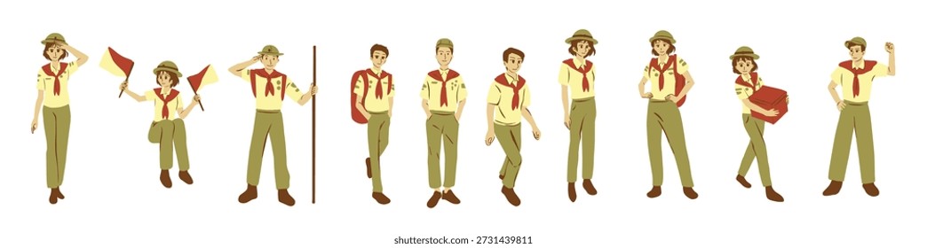 a character illustration set featuring senior scouts in 