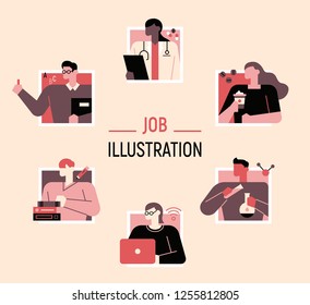 A character illustration set with various jobs. flat design vector graphic style people set.