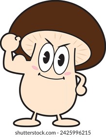 Ilustración del personaje de seta shiitake haciendo la bomba del puño