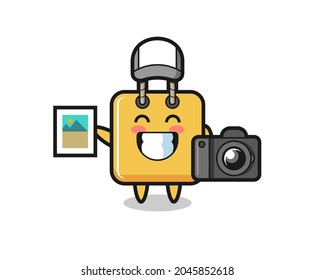 Character Illustration of shopping bag as a photographer , cute style design for t shirt, sticker, logo element