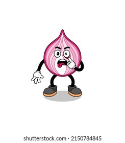 Character Illustration of sliced onion with tongue sticking out , character design