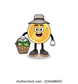 Character Illustration of south korean won as a herbalist , character design