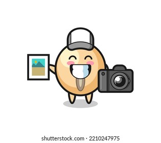 Character Illustration of soy bean as a photographer , cute design
