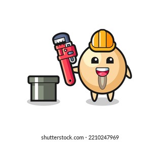 Character Illustration of soy bean as a plumber , cute design