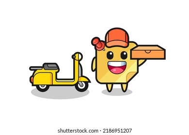 Característica Ilustración de una nota pegajosa como repartidor de pizza , diseño de estilo lindo para camiseta, pegatina, elemento logo