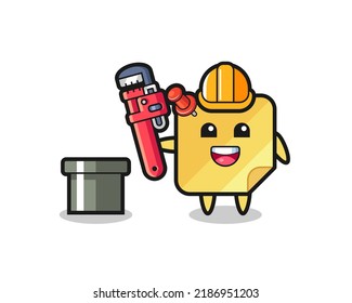 Character Illustration of sticky note as a plumber , cute style design for t shirt, sticker, logo element