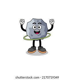 Character Illustration of stone playing hula hoop , character design