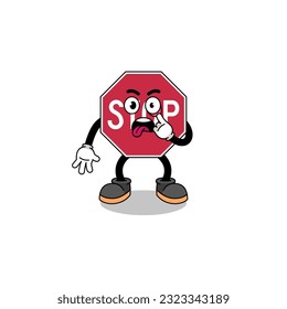 Character Illustration of stop road sign with tongue sticking out , character design