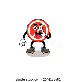 Character Illustration of stop sign with tongue sticking out , character design