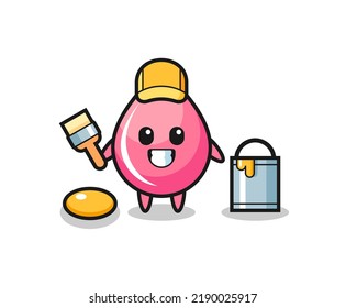 Character Illustration of strawberry juice drop as a painter , cute style design for t shirt, sticker, logo element
